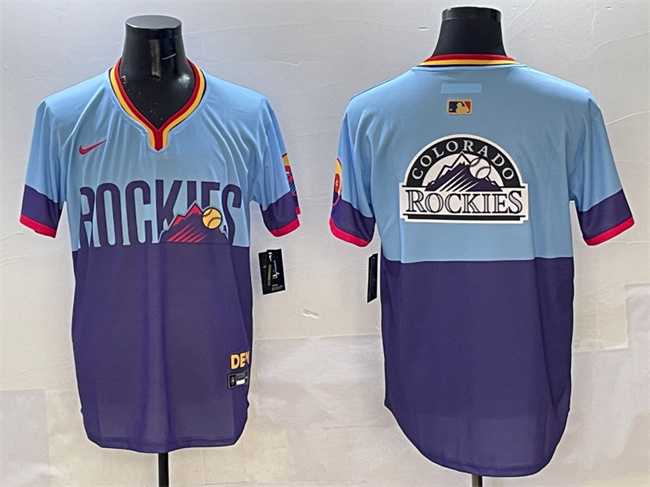 Men%27s Colorado Rockies Team Big Logo Purple Light Blue 2025 City Connect Limited Stitched Jersey->cleveland guardians->MLB Jersey